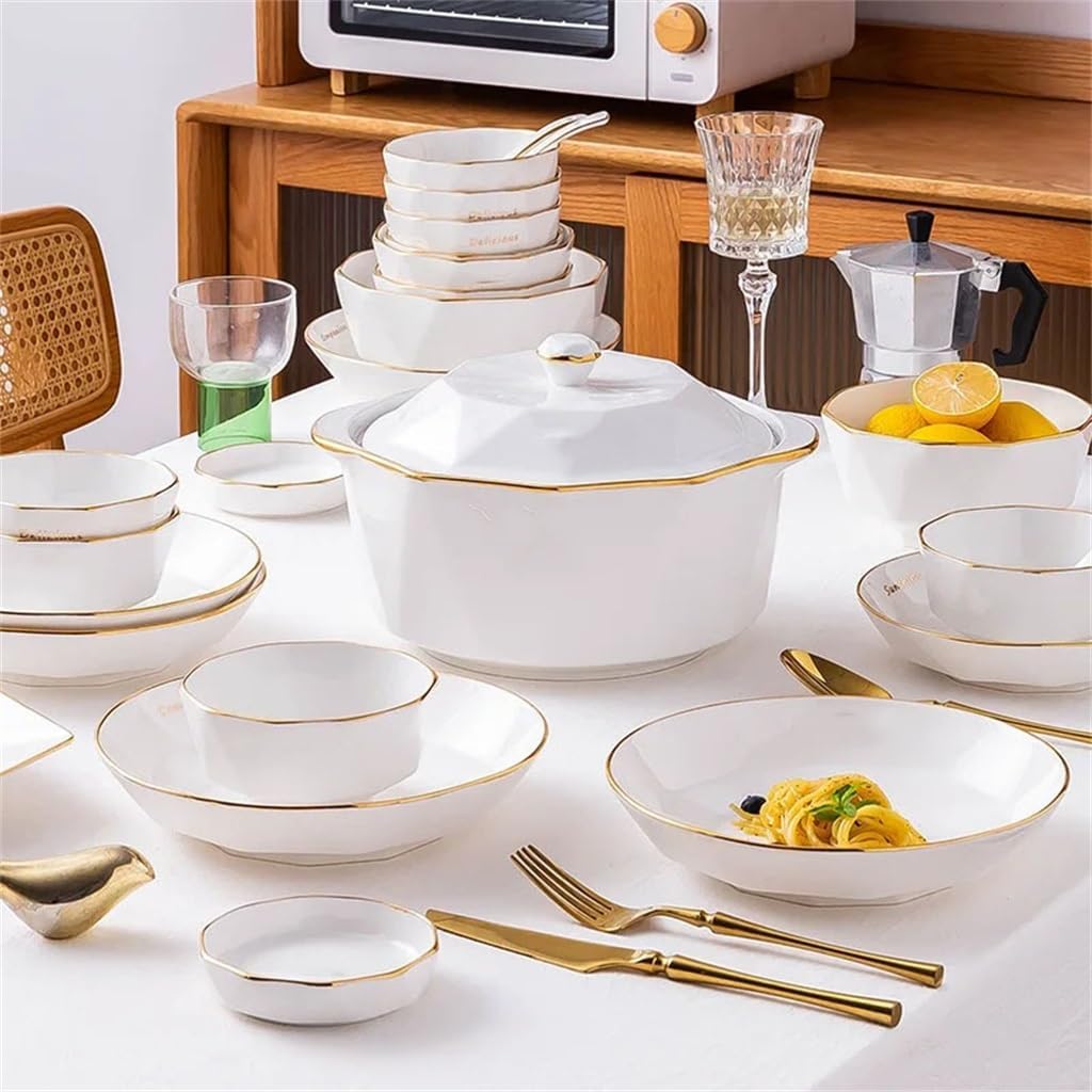Household Tableware Set Bowl Plate Chopsticks Gold Edge Geometric and Kitchen Accessories