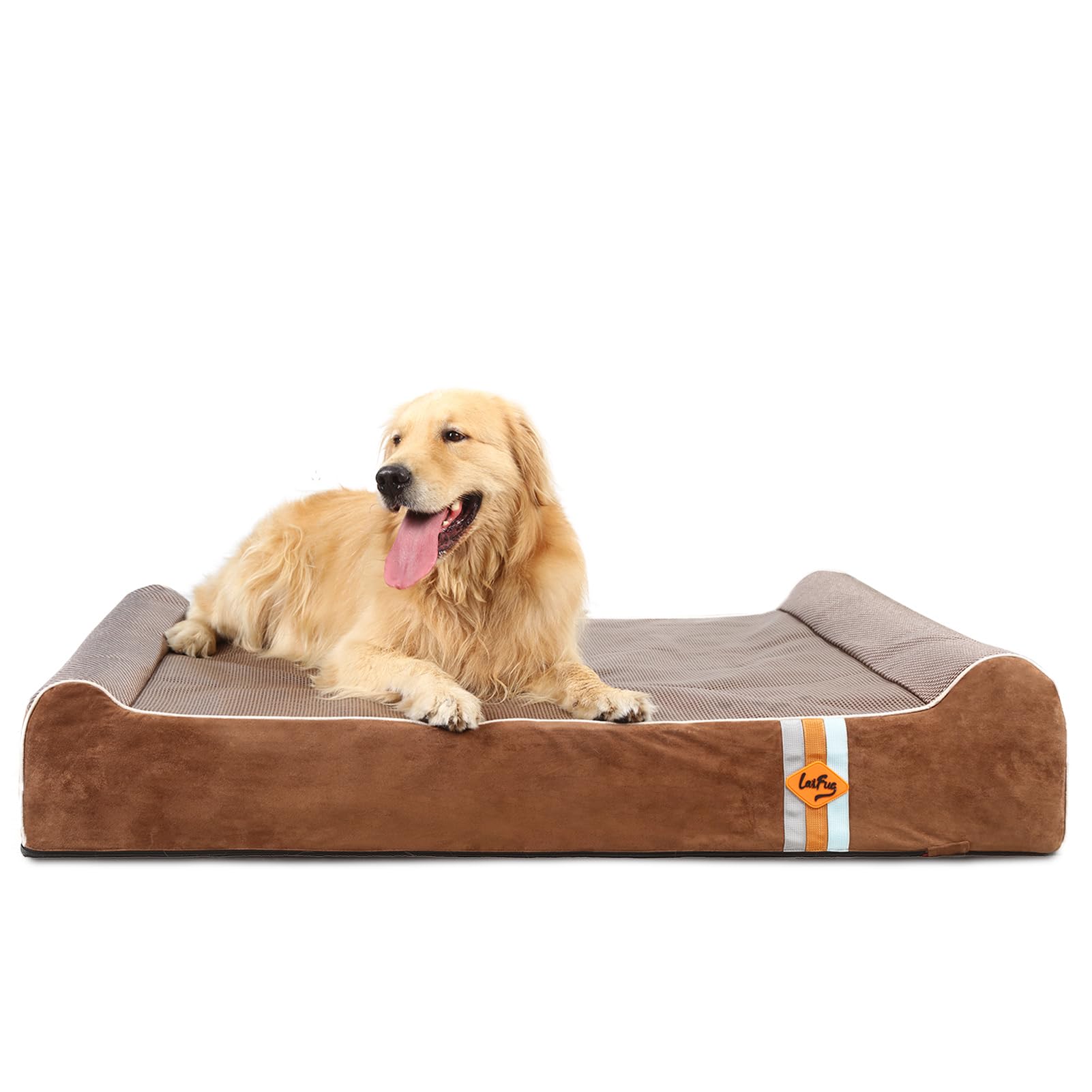 Laifug Orthopedic Memory Foam Extra Large Dog Bed Pillow (50" x 36" x 10", Brown) Durable Waterproof Lining with Removable Washable Cover and Smart Design