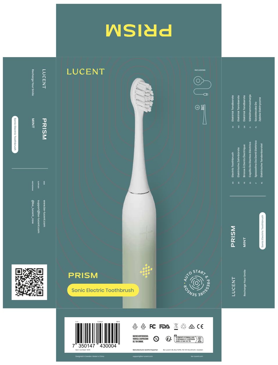 Cepillo de dientes eléctrico Prism Sonic: cepillo de dientes eléctrico Sonic con encendido automático, temporizador inteligente, 3 modos de cepillado, sensible a la presión, duración de la
