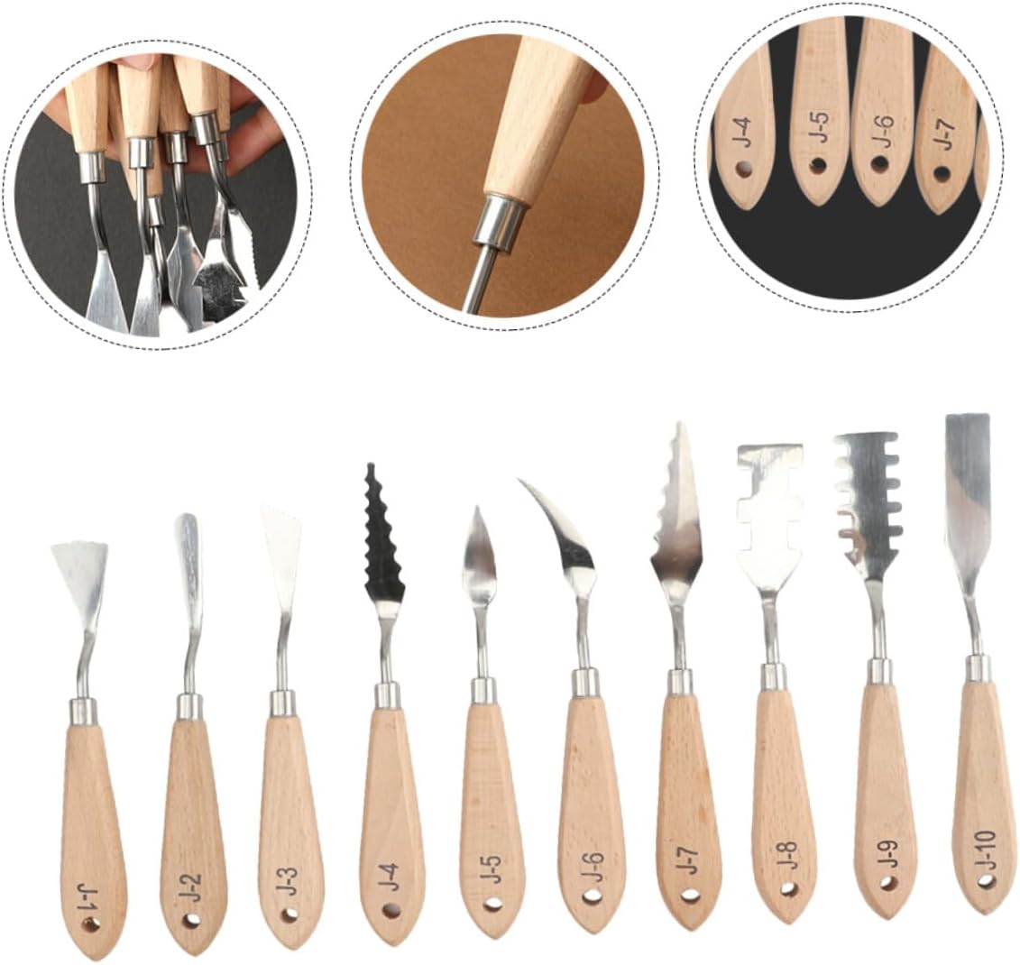 LIFKOME 10pcs Stainless Steel Painting Spatula Knives with Wooden Handles Oil Painting Palette Knives for Color Mixing Smearing and Scraping Multipurpose Art Tools for Artists and Painters