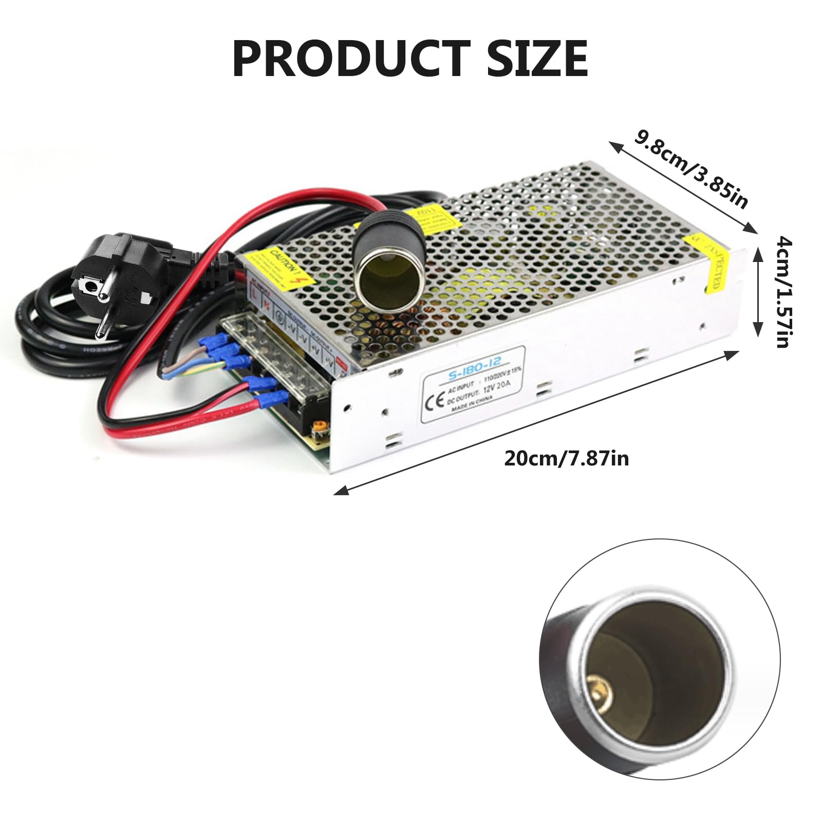 Adapter sieciowy do samochodu, przetwornica napięcia 220 V na 12 V, 20 A, 240 W, adapter do gniazda zapalniczki samochodowej, do lodówki, odkurzacza samochodowego, kompresora, lodówki samochodowej