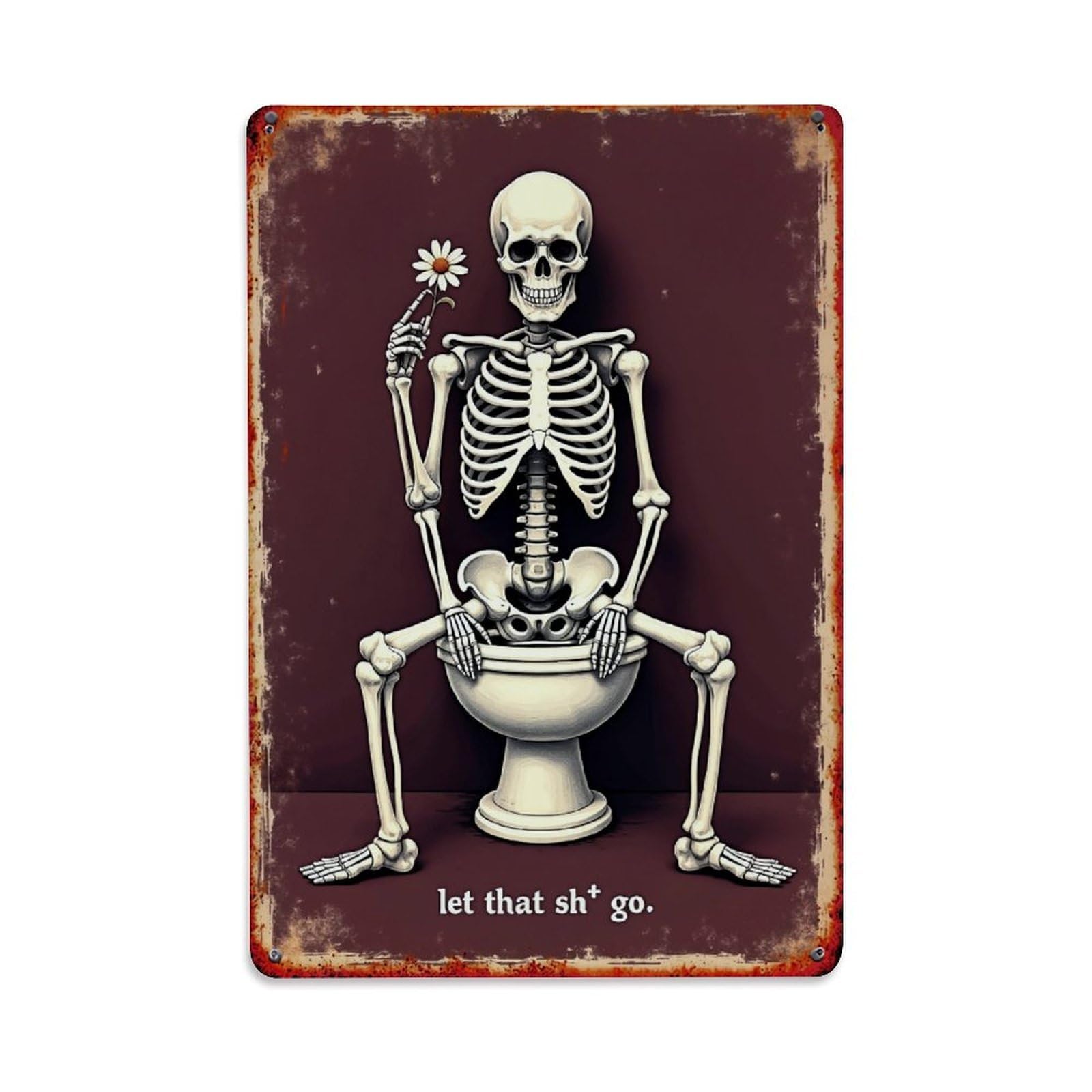 Skeleton Sitting On Toilet Retro Metal Tin Sign, Vintage Metal Poster for Bar, Home, Man Cave, Kitchen, Laundry Room Art Decor 8x12 Inch