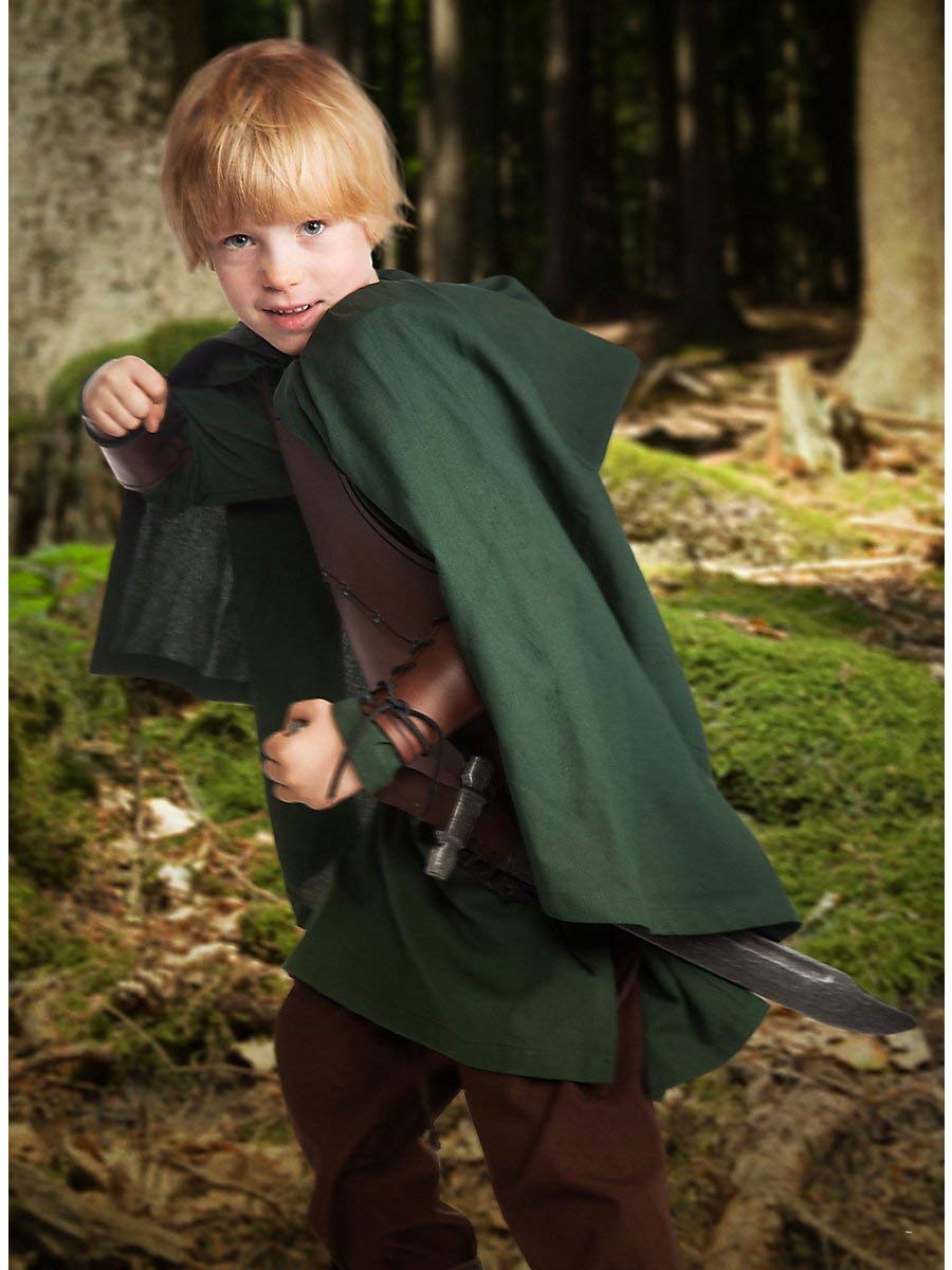 Andracor - Hochwertiger Mittelalter Kinder-Umhang mit Kapuze - universell einsetzbar für LARP, Mittelalter, Fantasy & Cosplay - Farbe: Braun - Größe: S-M