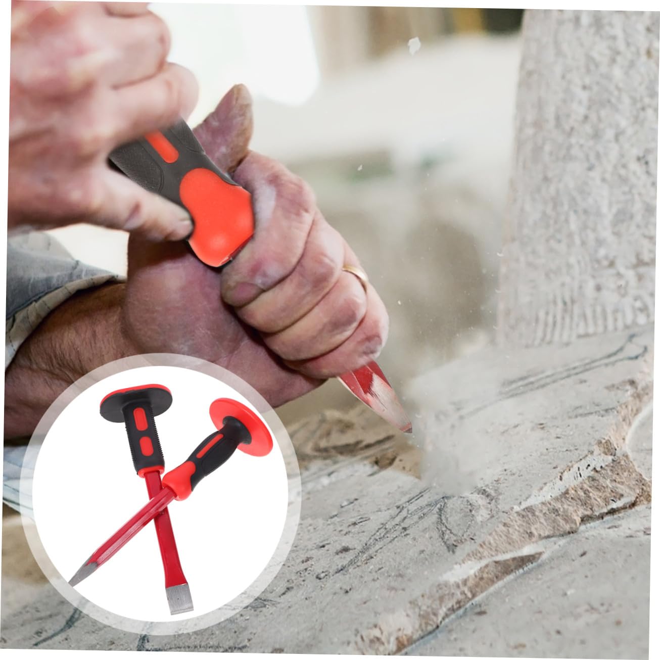 ERINGOGO Scalpelli per Muratura Testa e Punta Acciaio Vanadio Temprato Impugnatura con Protezione Ergonomica per Scultura Mattoni Resistente e Ruggine