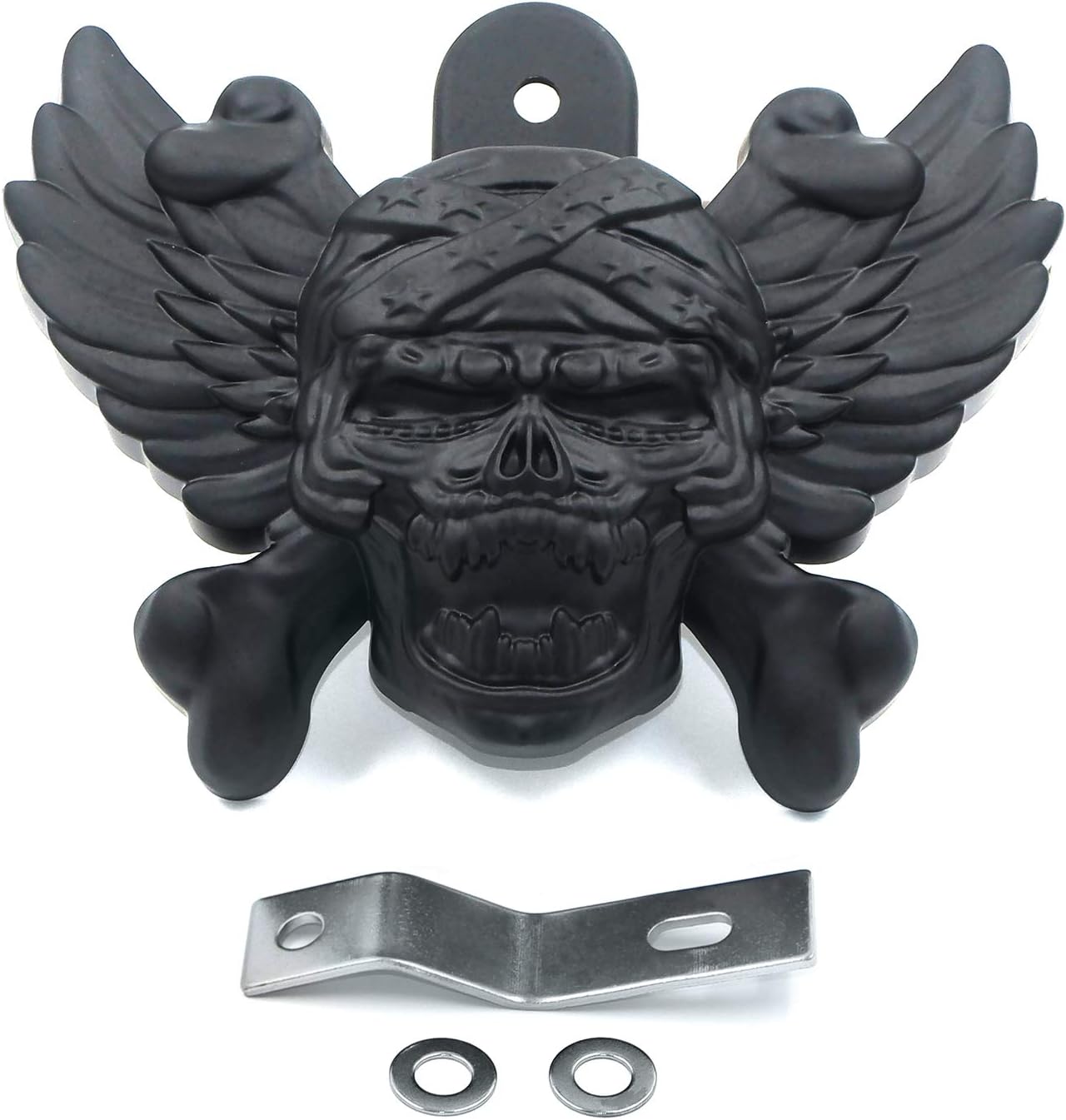 XKMT-Black Skull Zombie with Wing Cross Bone Horn Cover Compatible With 1992-2005 2006 2007 2008 2009 2010 2011 2012 2013 2014 2015 H-D with Side Mount"Cowbell" and all V-rod's [B019ETRXRU]