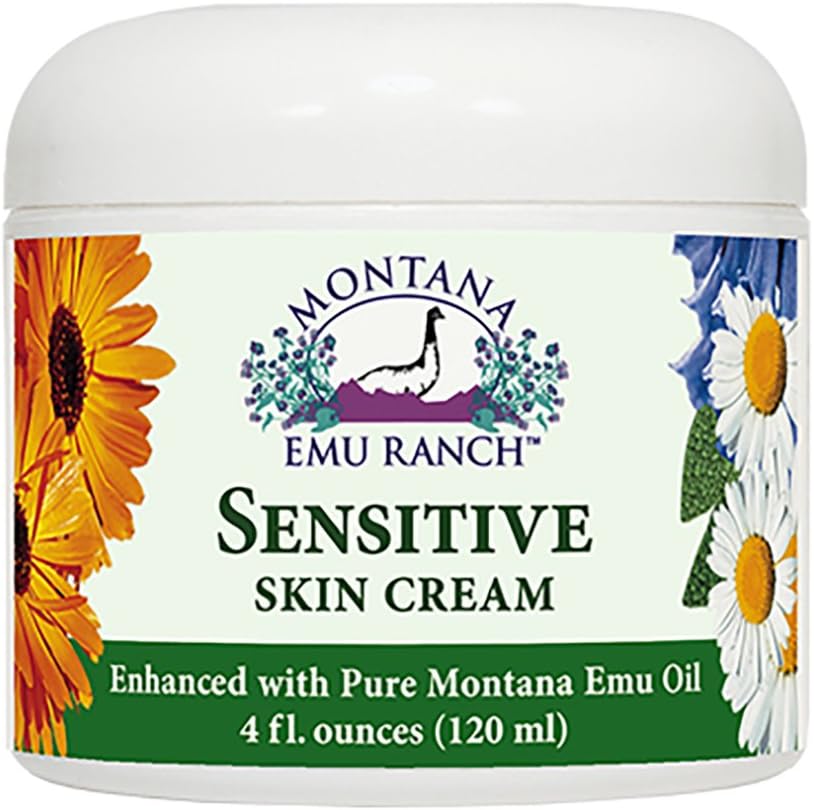 Montana Emu Ranch Sensitive Skin Cream - 4 Ounces - Enhanced with Montana Emu Oil
