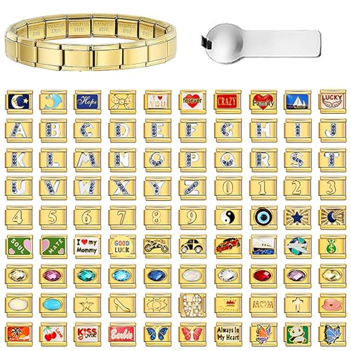 Lrioehny Ensemble de Bracelets à Breloques Italiens en Or, 10 Breloques Personnalisées, Bijoux Faits Main Avec Outil, Bracelet à Breloques Italien pour...