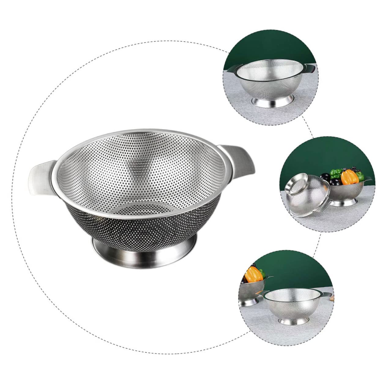Escurridor de Cocina Redondo de Acero Inoxidable, Cesta