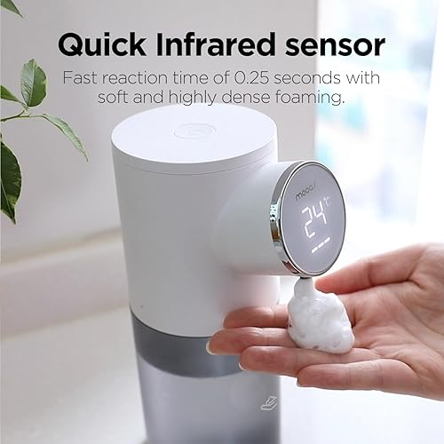 Miniatura 2 de mooas Dispensador automático de jabón de manos de burbujas suaves de 10.8 fl oz/11 onzas, dispensador de jabón espumoso recargable, IPX4