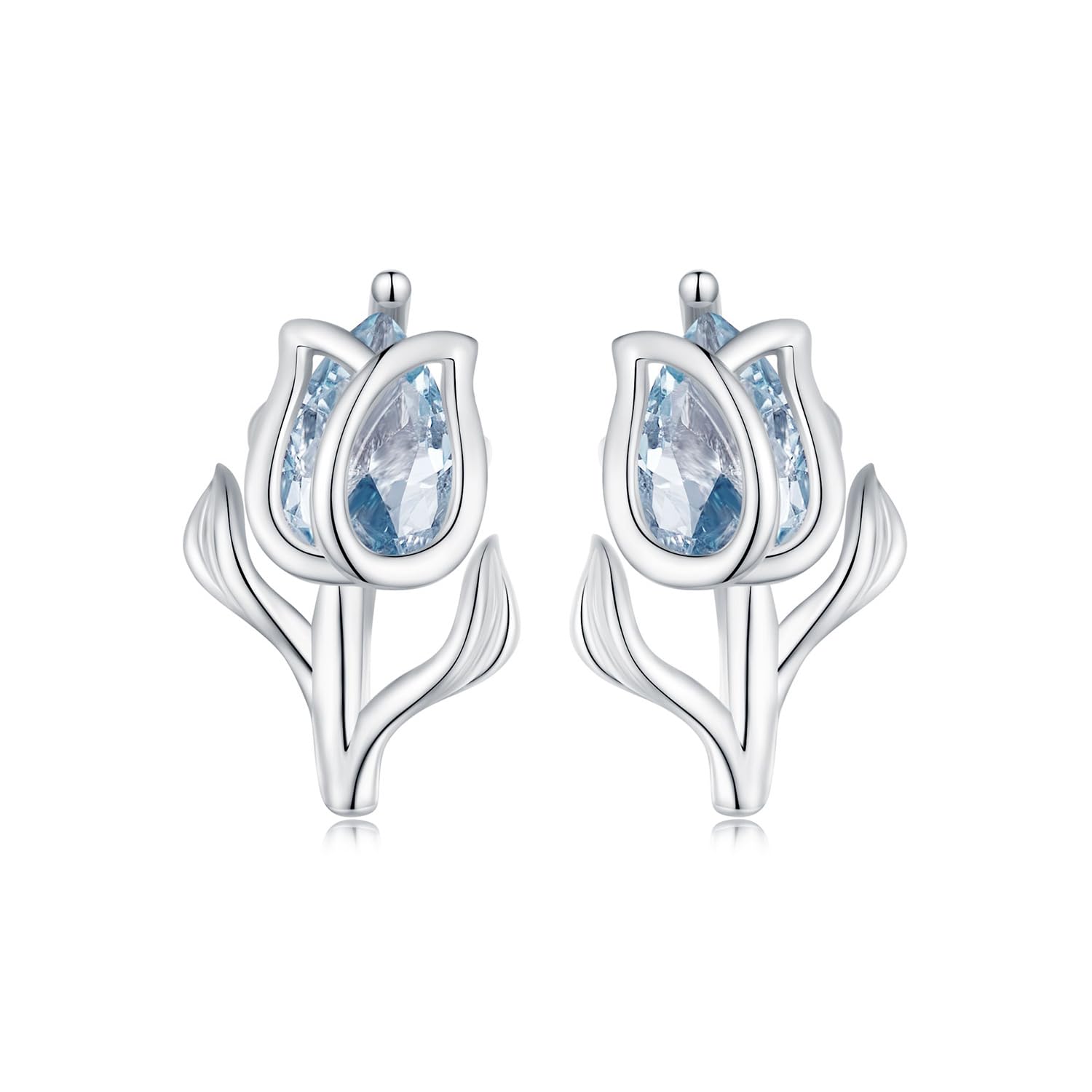 WBDWWTD Sterlingsilber-Spinell-Blumen-Ohrringe für Damen, Blaue, Exquisite Spinell-Tulpen-Ohrringe, Blumen-Ohrstecker