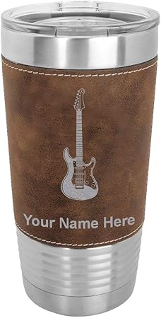 LaserGram 20oz Vacuum Insulated Tumbler Mug, Electric Guitar, Personalized Engraving Included (Faux Leather, Rustic)
