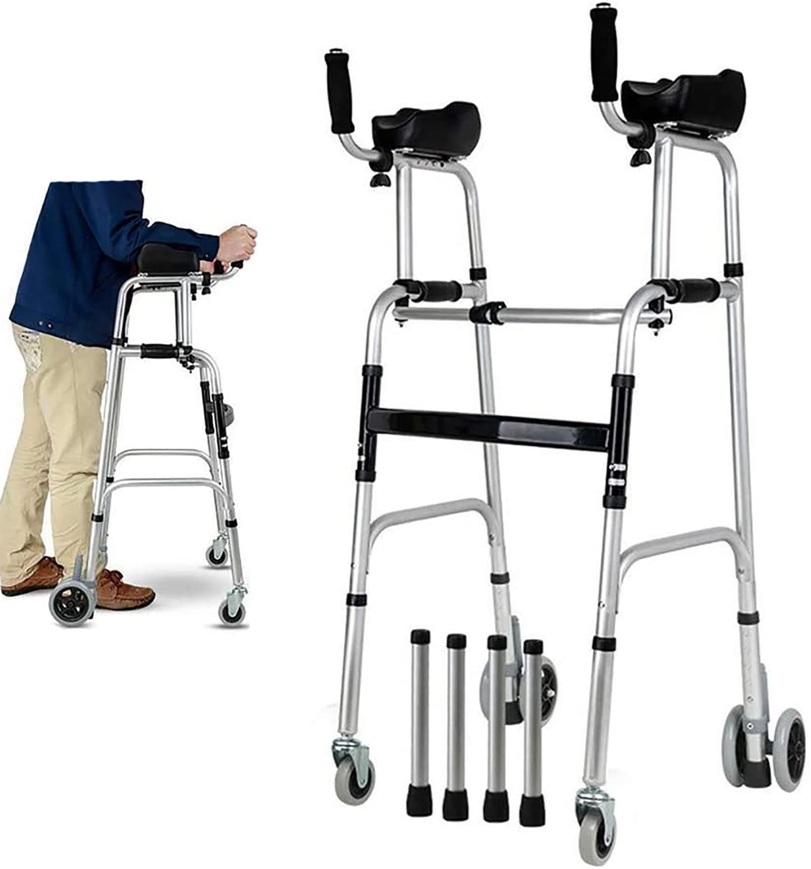 CEEBUS Deambulatore Rollator Deambulatori Verticali per Anziani con Sedile E Supporto Ascellare, Deambulatore Portatile Pieghevole/Ausilio per La Deambulazione per Persone Grandi O Disabili