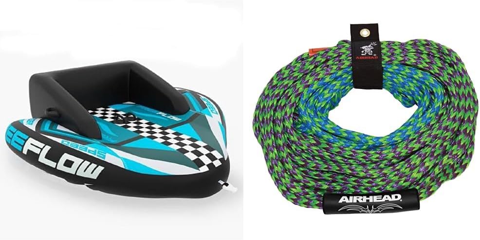 SereneLife Heavy-Duty 2-Person Inflatable Towable Tube for Wakeboarding with 50-60ft Dual Section Tow Rope