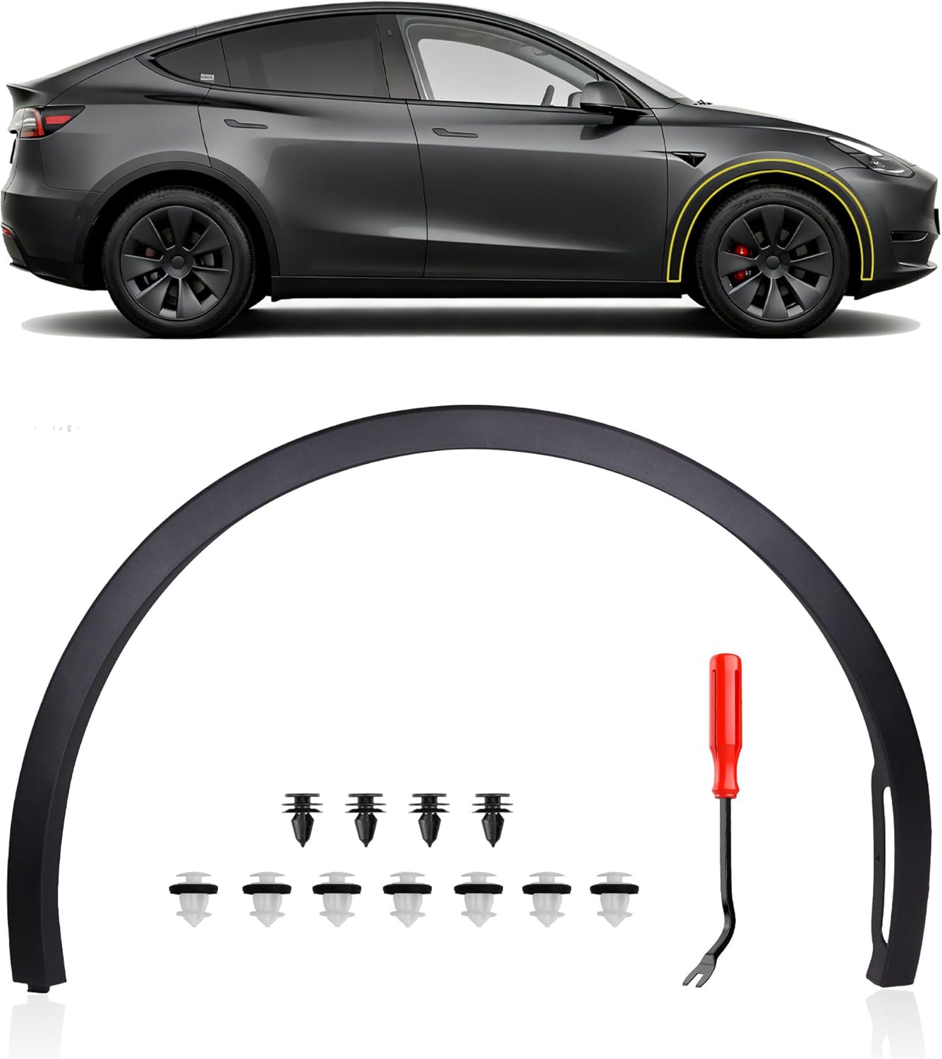 Passenger Side Front Fender Trim for Tesla Model Y 2020 2021 2022 2023 2024, Front Right Side Wheel Arch Fender Flare Molding Trim For 1494186-00-B;1494162-00-B