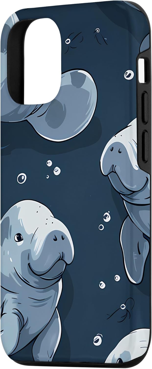 Manatee Cartoon Animal Wildlife Pattern Case for iPhone 12/12 Pro