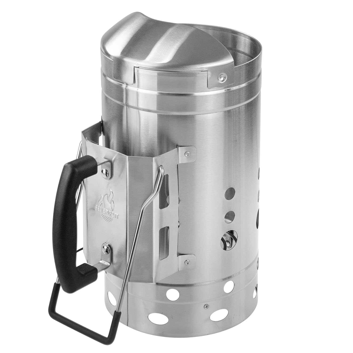 Anzündkamin Premium XXL Edelstahl - Grillanzünder mit natürlichem Zugmechanismus für Holzkohle, Briketts und BBQ-Grill, hitzebeständiger Griff mit Hitzeschild, 32x19x30,9 cm
