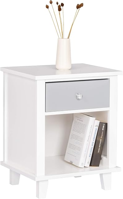 WOLTU White Bedside Table with Drawer and Storage Shelf,Wooden Nightstand