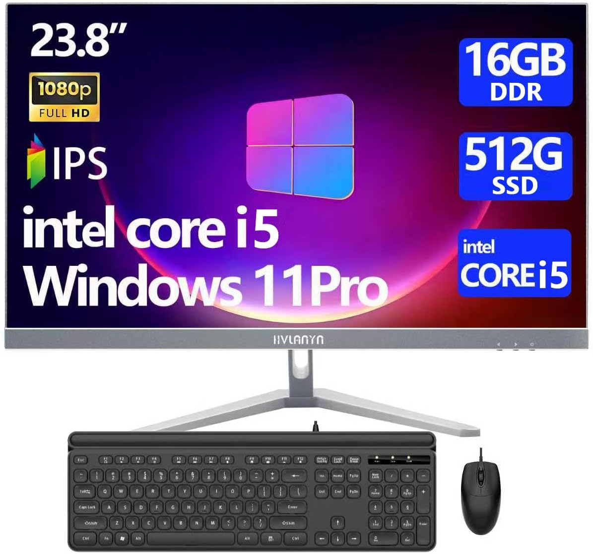 23.8-Inch Fhd All-in-One Desktop Compute,Core i7, 16GB DDR RAM,512GB PCIe SSD,1920x1080 FHD Display, WiFi, Bluetooth,Mouse and Keyboard Include,with 1-Year Warrant