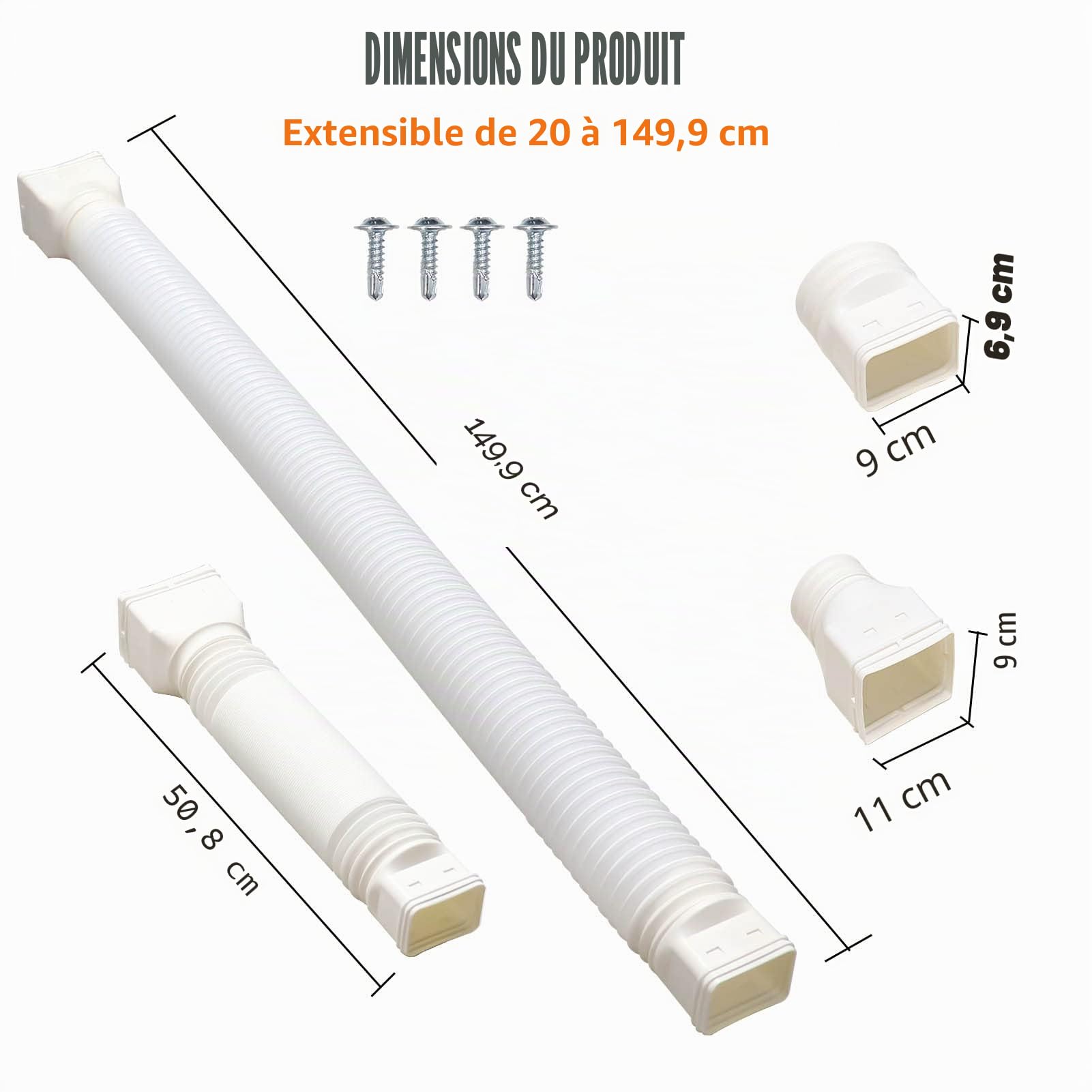 Rallonge de Tuyau de Descente Flexible, 50,8 Cm à 149,9 Cm, Extensions Universelles de Tuyau de Descente, Connecteur de Drainage de Gouttière Rétractable, Installation Facile. (Blanc)