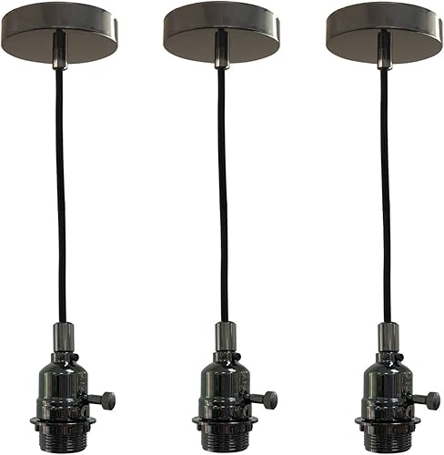 Miniatura 66 de Royal Designs, Inc. Iluminación colgante colgante, enchufe de luz colgante sin llave en forma de cilindro y toldo, cobre antiguo con cable de tela