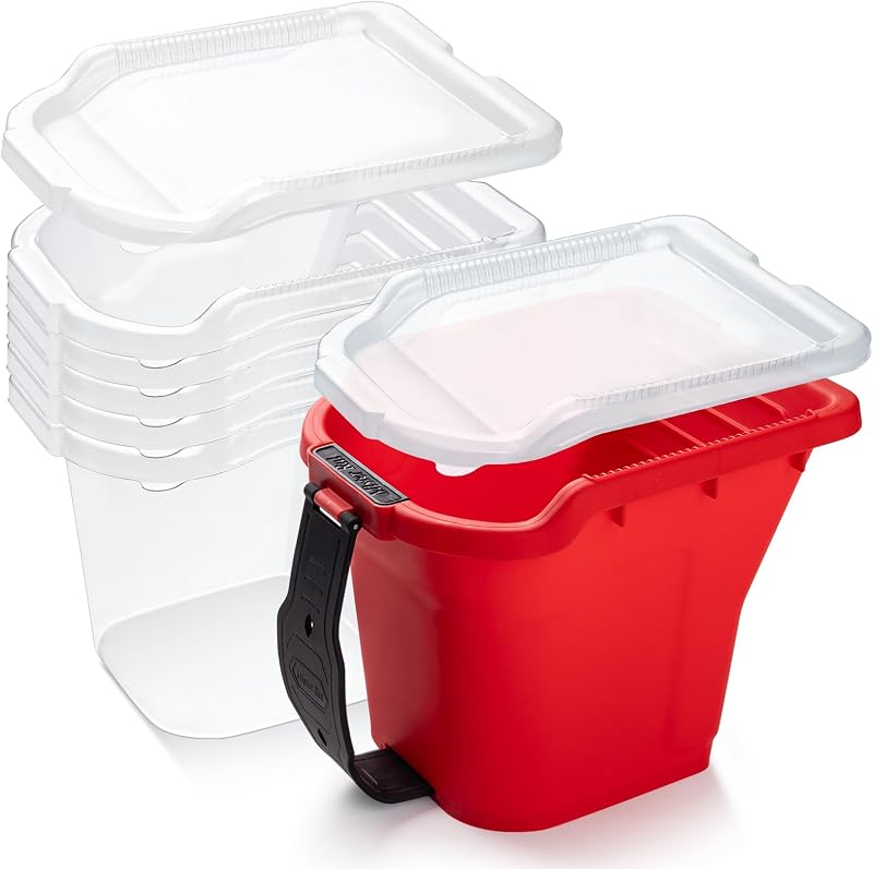 Mister Rui 8 Pack 4 Inch Paint Bucket Hand Held with Liners and Lids | Handy Paint Cup with Disposable Liners and Lid. Magnetic Holder Secures Brush. Ideal for Touch-Ups and Coating Projects
