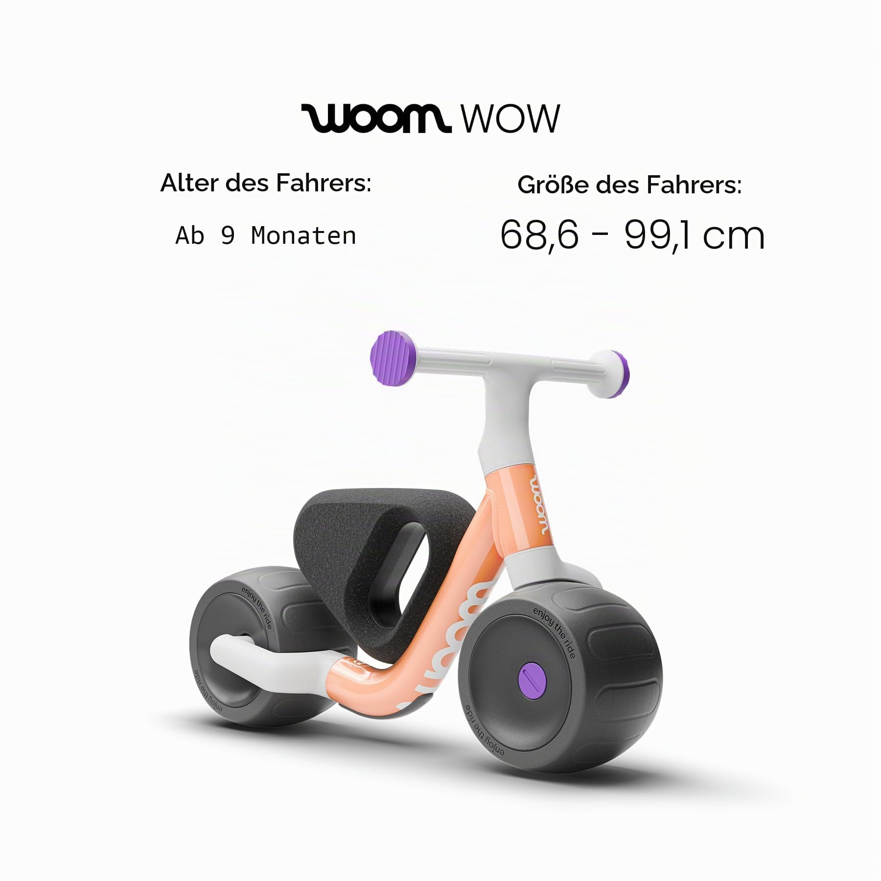 Woom WOW Leichtgewichtiges Aluminium Laufrad erstes Fahrrad ohne Pedal, für Babys und Kleinkinder von 9 Monaten bis 36 Monaten, Indoor/Outdoor