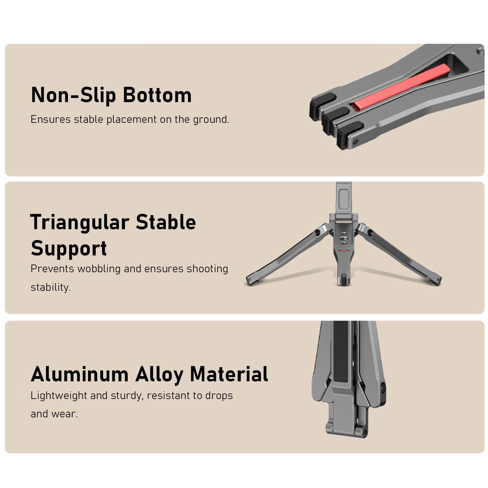 Cryfokt Trípode de Teléfono Magnético Plegable, Anti -Slip de Aluminio Aleación de Selfie Stick Trípode para Transmisión en Vivo