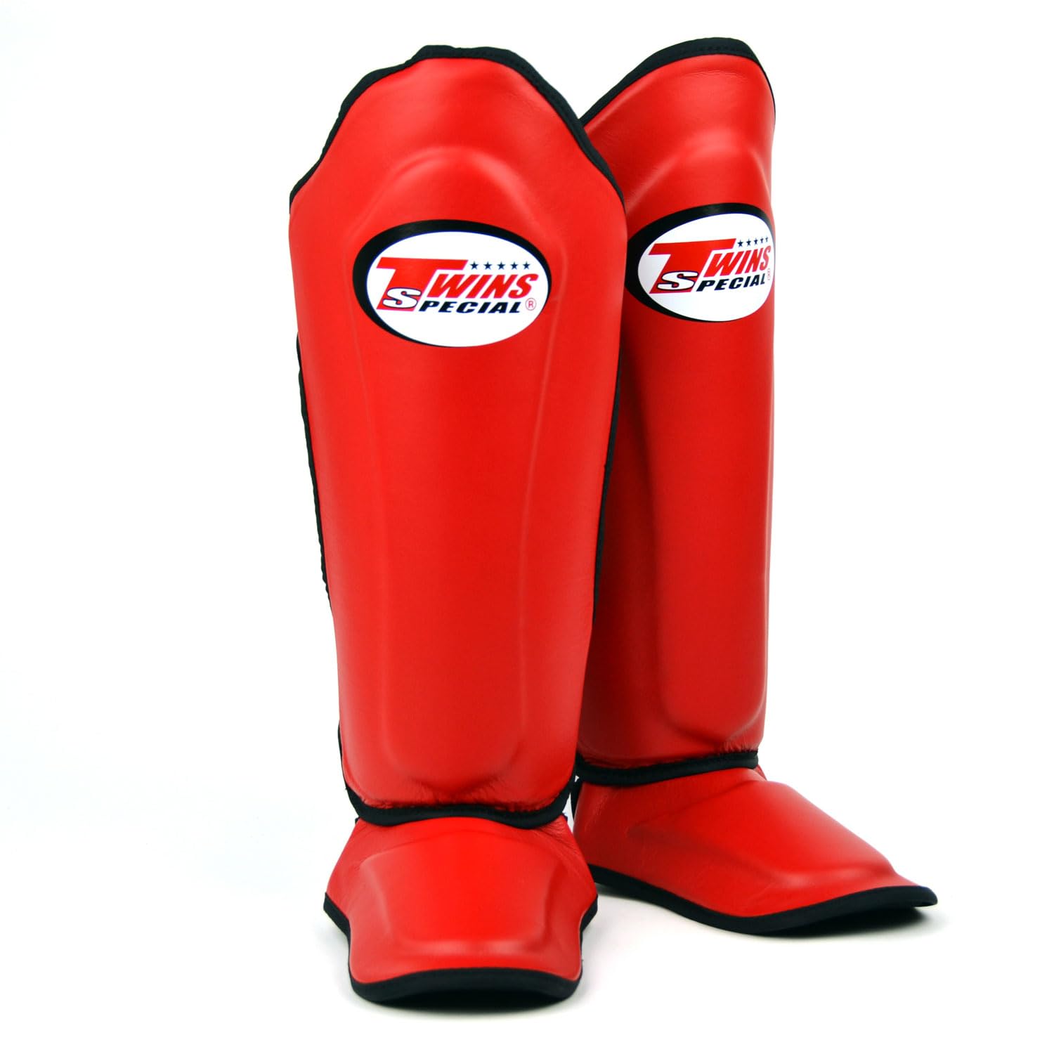 Twins Special SGL10 Genuine Leather Shin Pads, Double Padded - For Muay Thai, Kickboxing & MMA Training & Sparring (Red/Black, Small)
