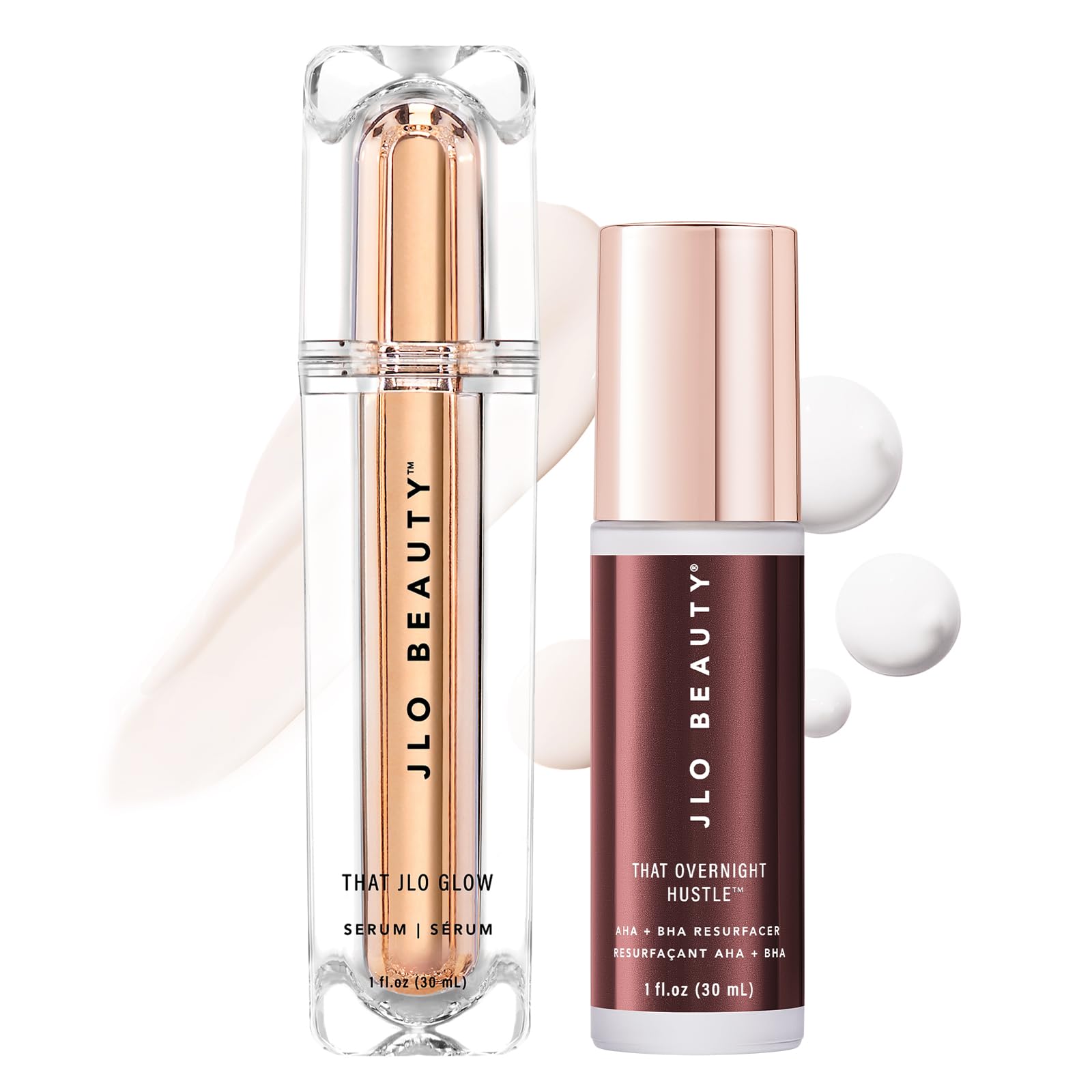 JLO BEAUTY That Day/Night Serum Duo | Includes 1 Oz That JLO Glow Serum & 1 Oz That Overnight Hustle AHA & BHA Resurfacer, Brightens, Exfoliates, & Firms for Smooth and Radiant Skin