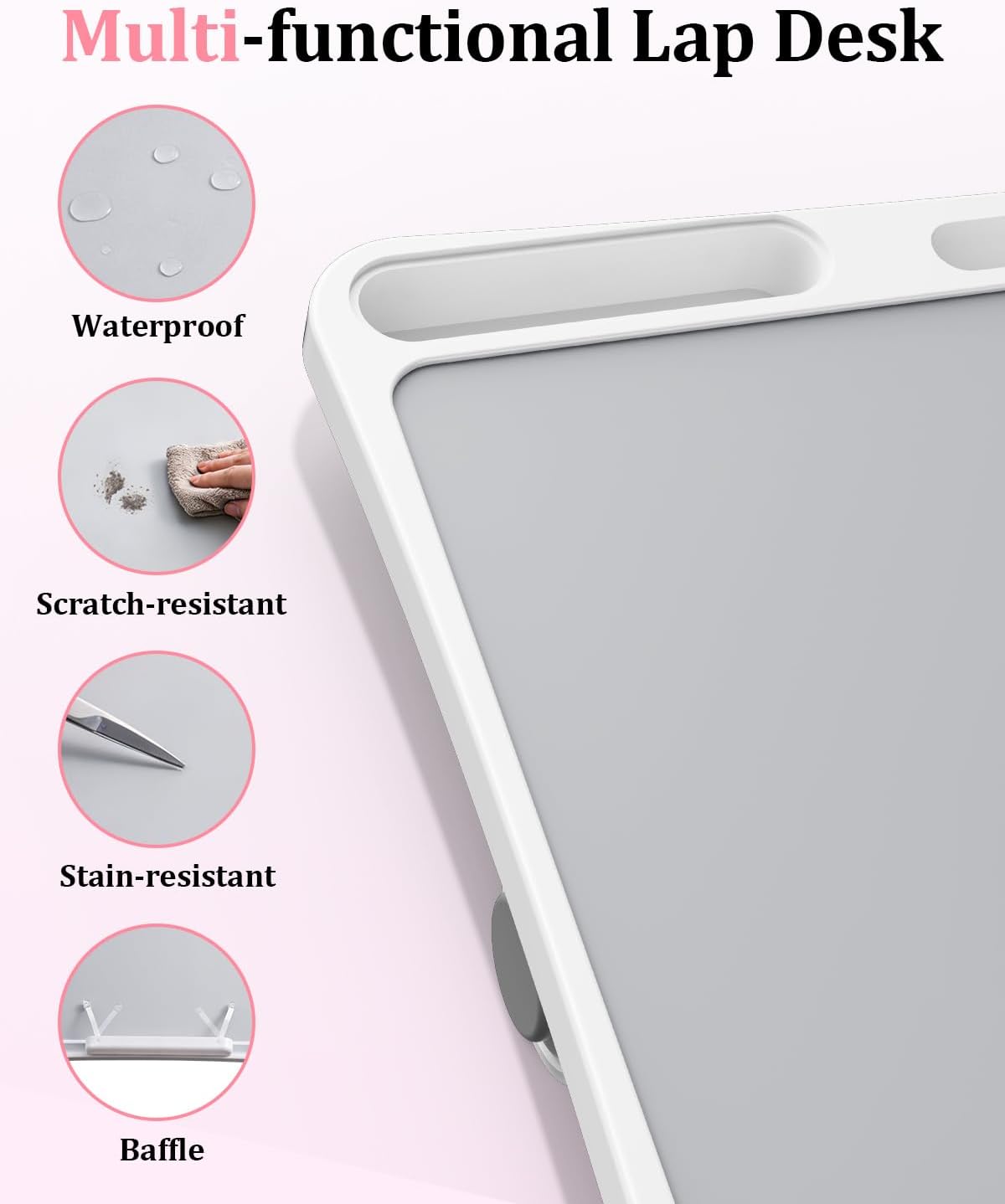 Laptop Desk for Bed, Adjustable Height and Angle Lap Desks for Adults, Laptop Desk with Bookstand for Bed Couch Floor Writing Working Reading Eating Painting, White