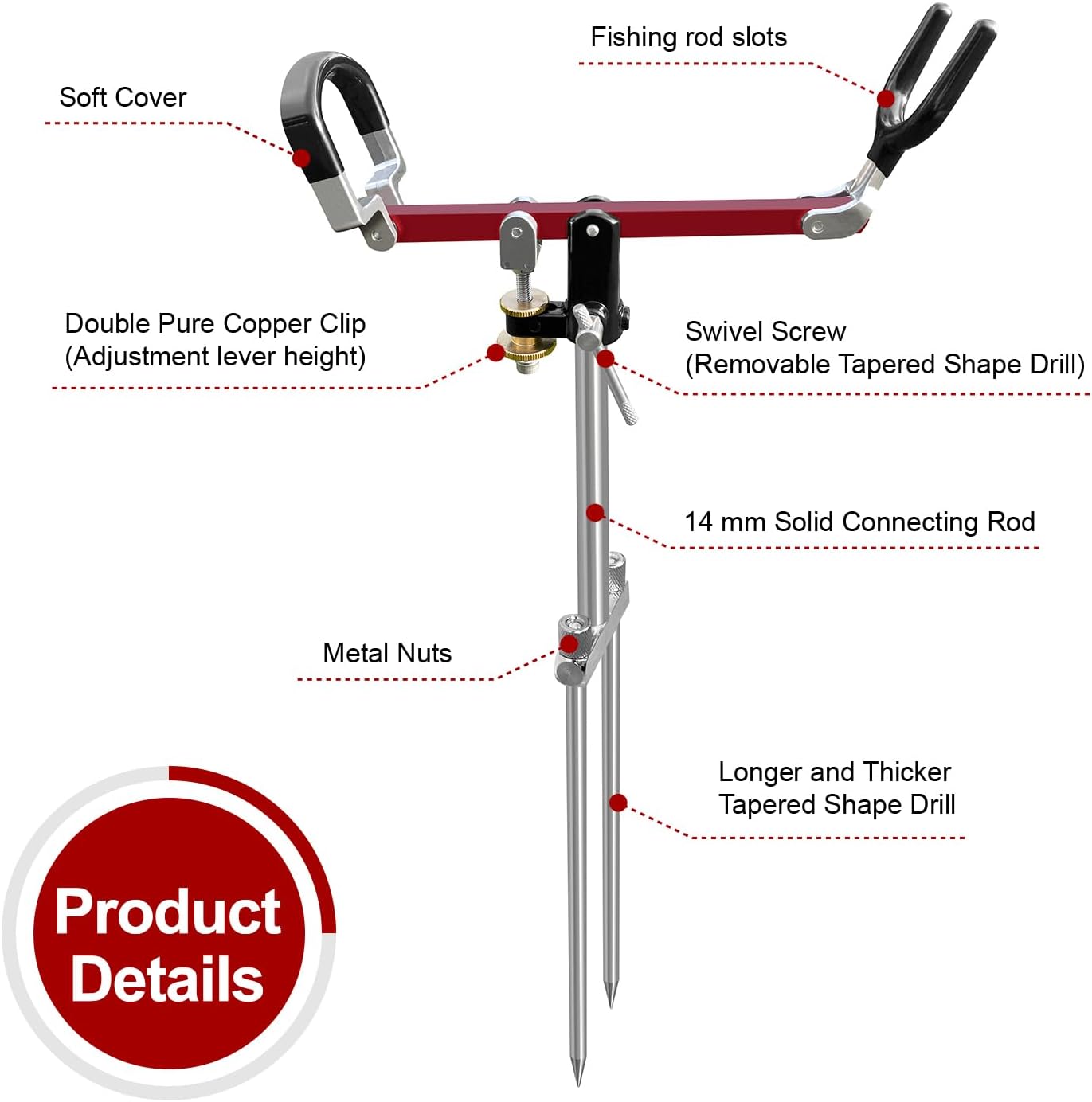 2 Pack Fishing Rod Holders for Bank Fishing, Multifunctional Stainless Steel Fishing Pole Holders for Ground, 360 ° Adjustable & Detachable Easy to Carry, Gift for Men Father’s Day, Birthday Day