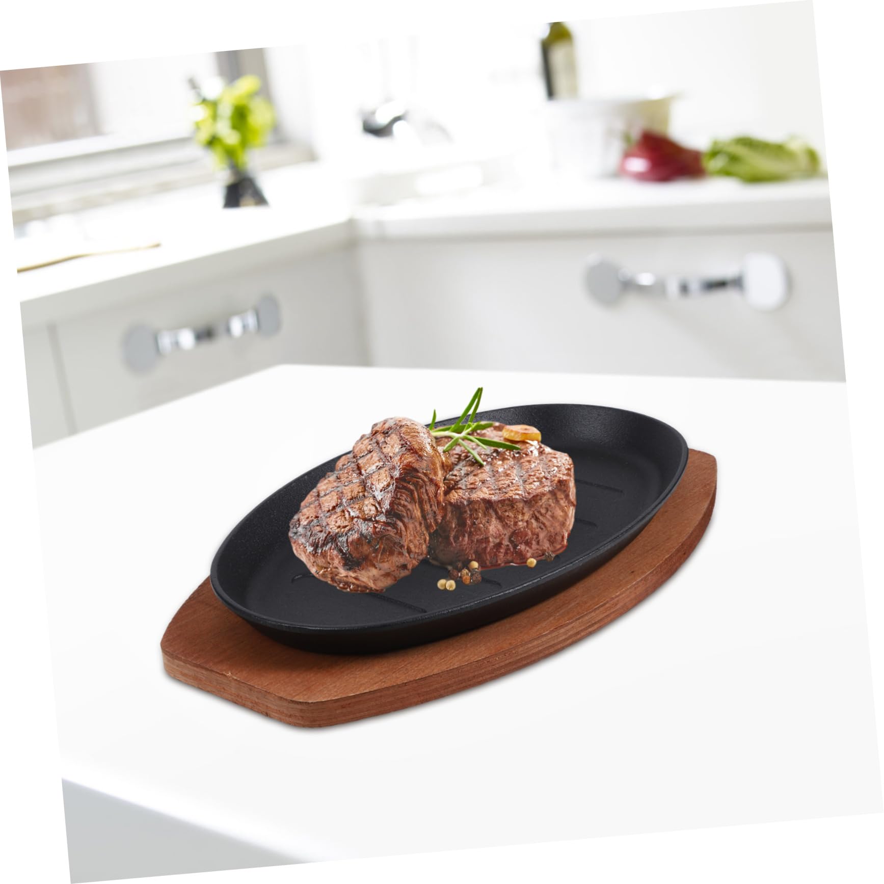 Plato Hierro Fundido Carne, Plancha Asar 1 Juego con Base