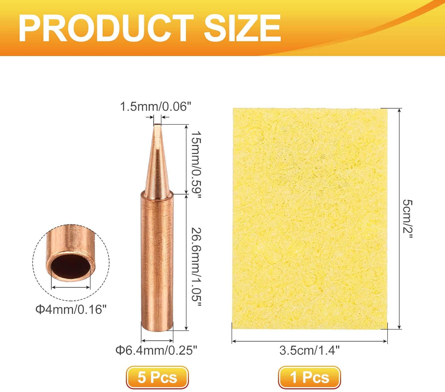 MECCANIXITY 5 Pcs 900M Soldering Iron Tips Copper Non-magnetic Welding Head with Cleaning Sponge Pad Replacement for Solder Station Tip (900M-T-1.2D)