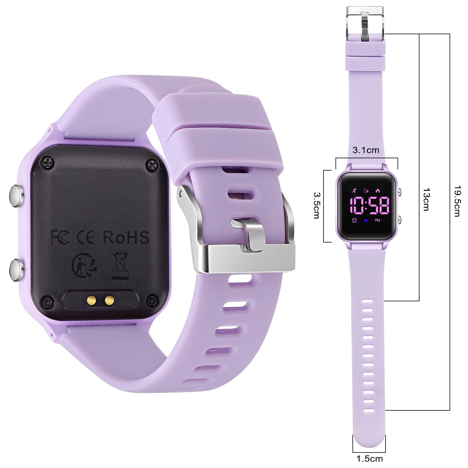 Timever Montre numérique pour Enfant Fille garçon avec podomètre, réveil, chronomètre, lumière, Date, sans Application et téléphone Portable avec Bracelet en Silicone