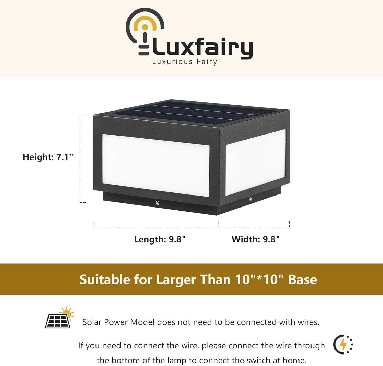 Outdoor Landscape Post Light, Modern 2-in-1 Solar and High Voltage Wired Waterproof Luxury Fence Deck Pillar Cap Patio Garden Decoration Lantern Column Lamp with 4 Different Lighting Color