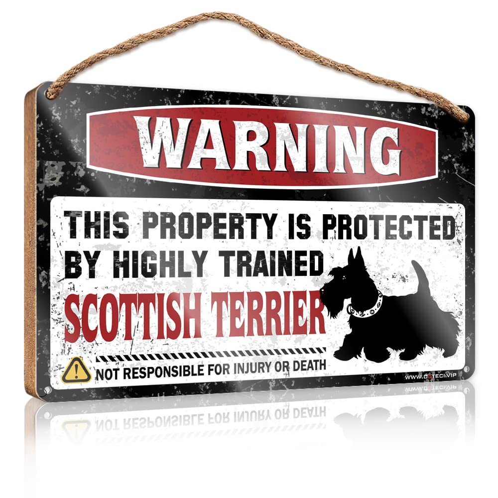 HELIOFORGE Little Man Cave Wood Signs Warning This Property Is Protected By A Highly Trained Scottish Terrier Wooden Sign(23X35CM)