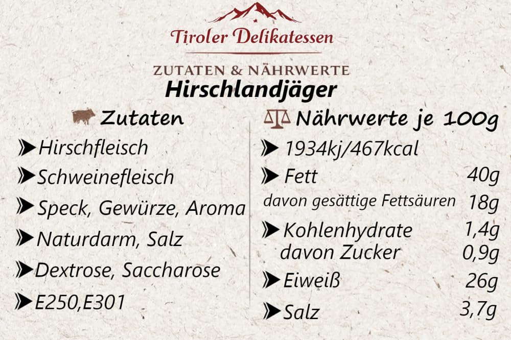 Almgourmet - Hirschlandjäger - 8 Stück je 60g - Wurstdelikatesse mit tollen Biss - schmeckt kräftig und würzig
