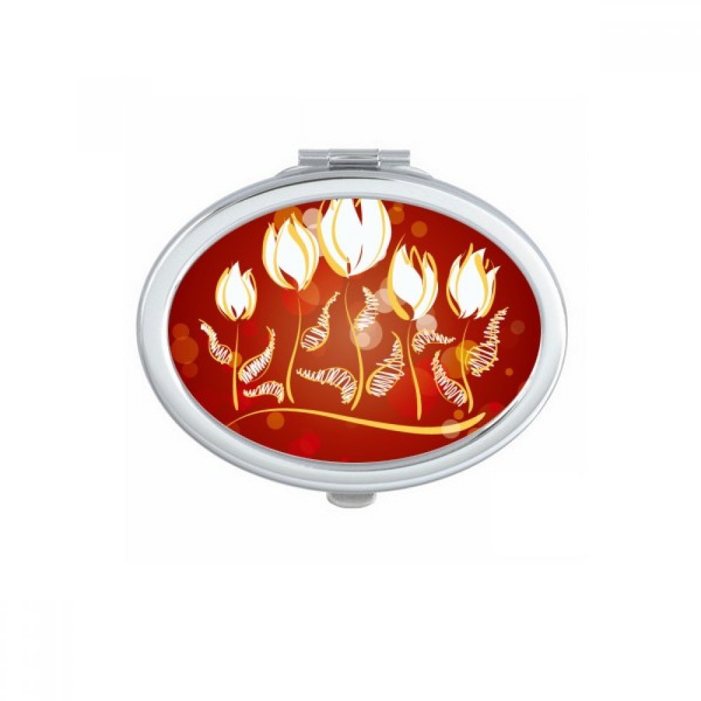 Miroir ovale de poche de maquillage compact portable fleur de tulipe multicolore