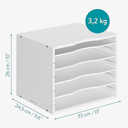 Miniatura 6 de Navaris Organizador de archivos de escritorio de bambú, bandeja de papel para almacenamiento de cartas con 4 estantes ajustables, bandejas de