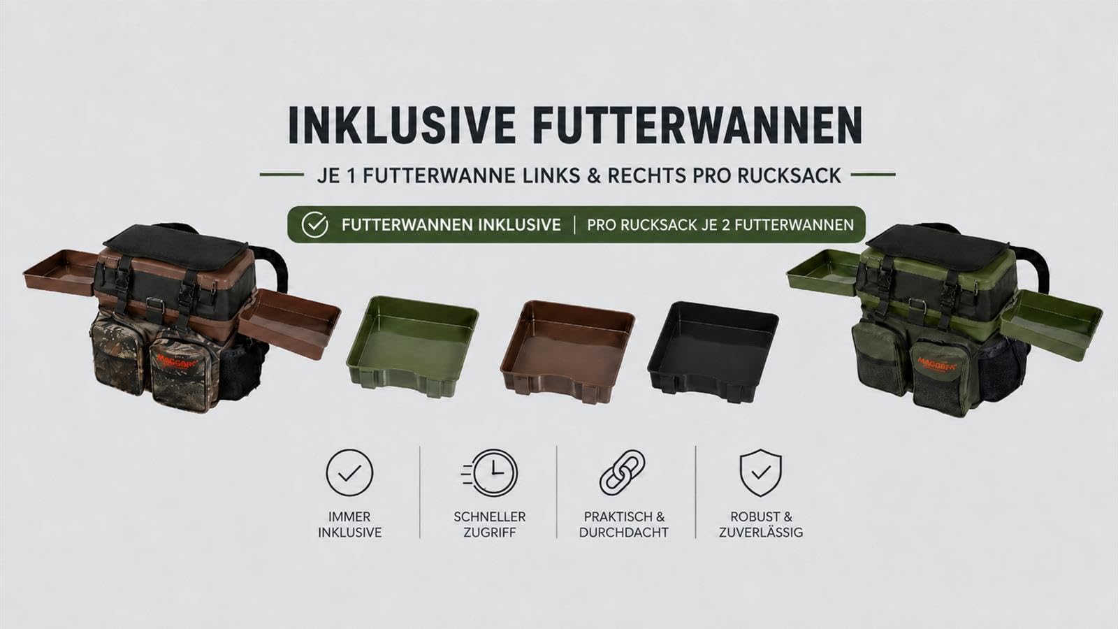 Sitzkiepe Angelrucksack mit 4 Tackleboxen Olive Camouflage Bundle | Angelrucksack, Sitzbox und Angelkoffer in Olive/Camouflage – inkl. 4 Tackleboxen, Futterwannen und Sitzpolster