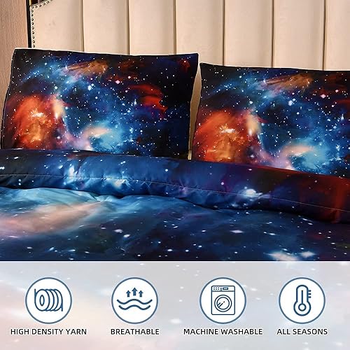 Miniatura 2 de Btargot Juego de edredón de 3 piezas con estampado de galaxia 3D, juego de ropa de cama con nebulosa del universo, tamaño Queen para niños, niñas,