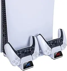 OIVO Suporte PS5 com ventosa de resfriamento e estação de carregamento de controle duplo para console Playstation 5 PS5, ventoinha com ventosa de resfriamento- cabo incluído