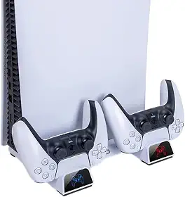 OIVO Suporte PS5 com ventosa de resfriamento e estação de carregamento de controle duplo para console Playstation 5 PS5, ventoinha com ventosa de resfriamento- cabo incluído