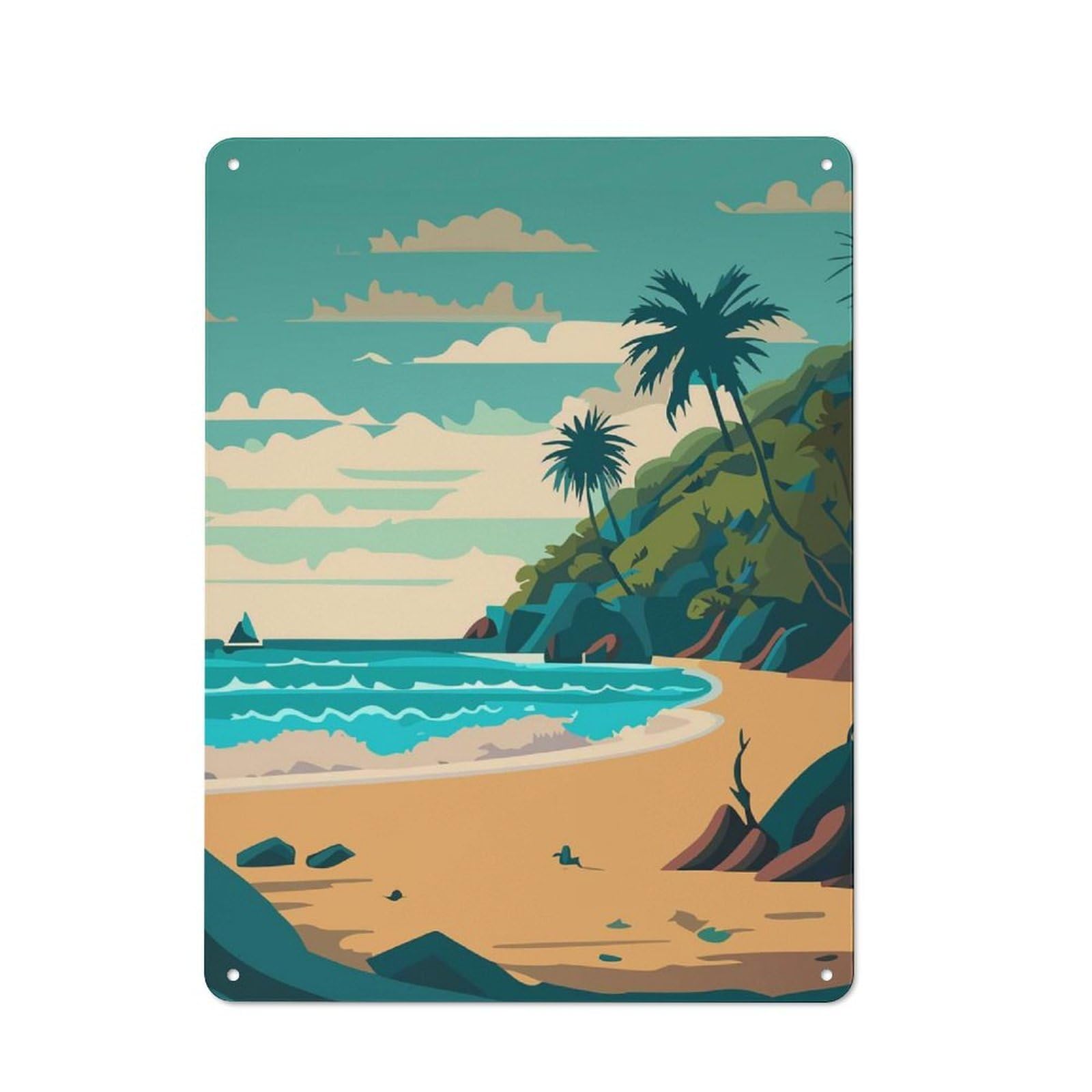 Vintage Tin Sign 40x30cm Featuring Tropical Beach, Porch Wall Decor for Patio Bar, Workshop, Shed Or Kitchen