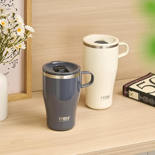 Miniatura 2 de TYESO Taza de café, vaso aislado con tapa, taza aislada al vacío de acero inoxidable de doble pared, vaso de viaje (gris, 17 onzas)