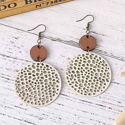 Wooden Round Geometric Earrings Retro Hollow Out Circle Earrings Big Lightweight Statement Jewelry Suitable for Women3