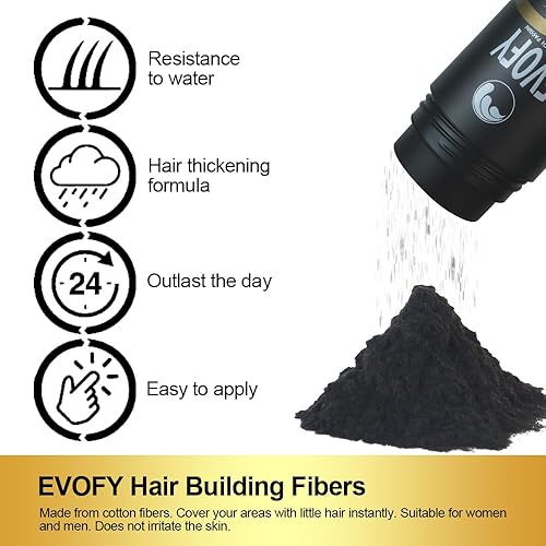Miniatura 5 de Evofy Recarga de fibra capilar, para cabello fino y puntos calvos, fibras de construcción del cabello, natural e indetectable, cabello más grueso al