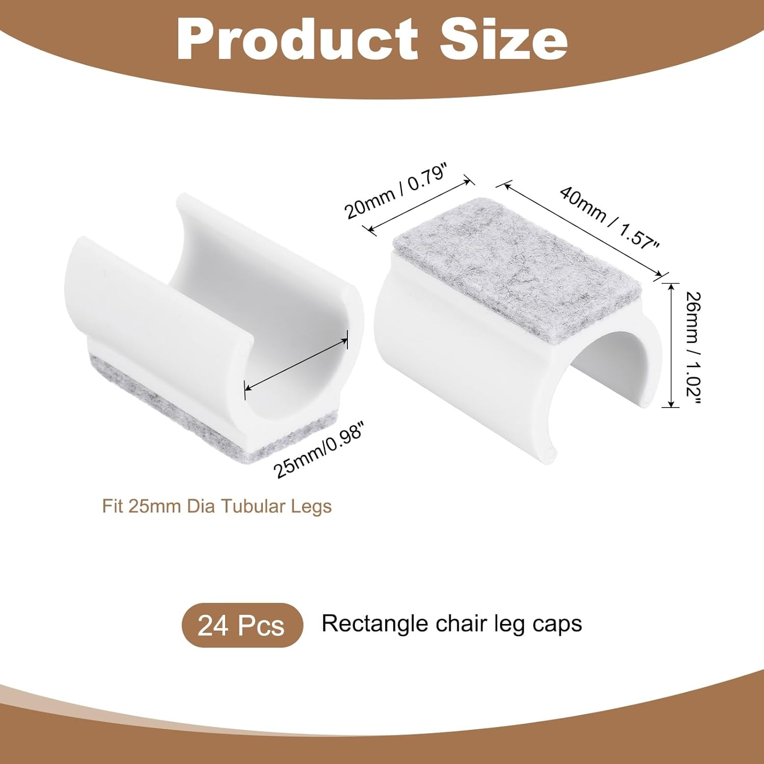 uxcell 24 Pcs Rectangle U Shaped Chair Leg Caps with Felt Pads, Fit 25mm Dia Tubular Legs, Slide Smoothly Furniture Feet Protectors No Scratches No Noise for Hardwood Floors, White