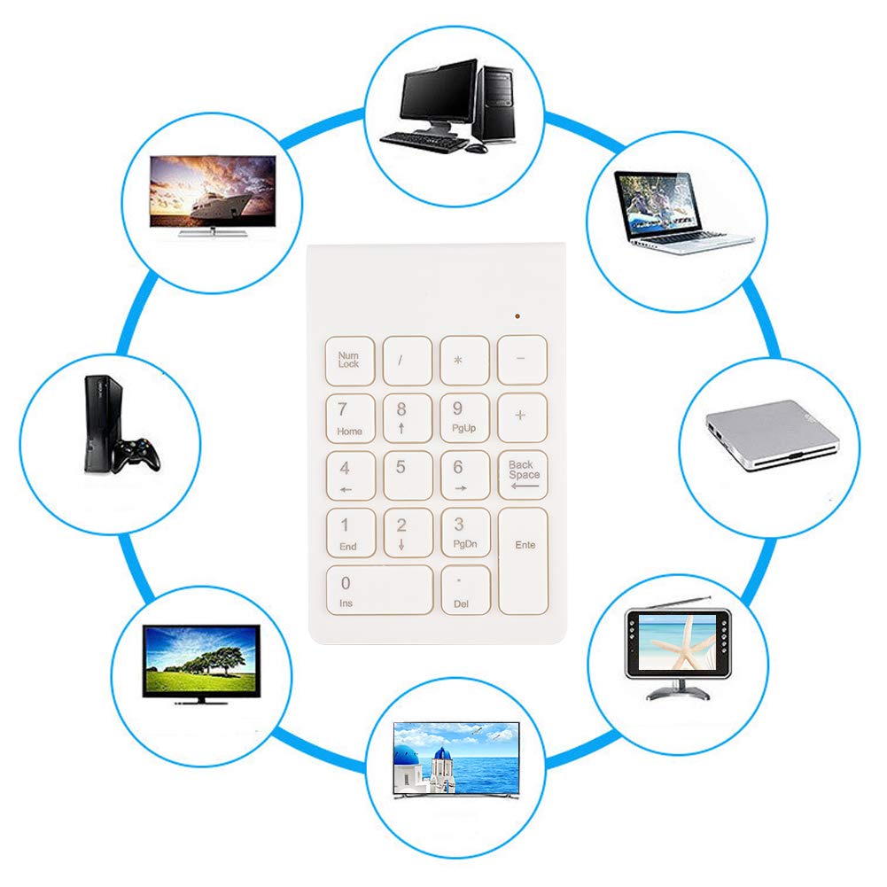 Numeriek Toetsenbord - 2,4 GHz Draadloos USB Numeriek Toetsenbord Numpad Nummer 18 Toetsen voor Computer, Desktop, PC, Notebook(Wit