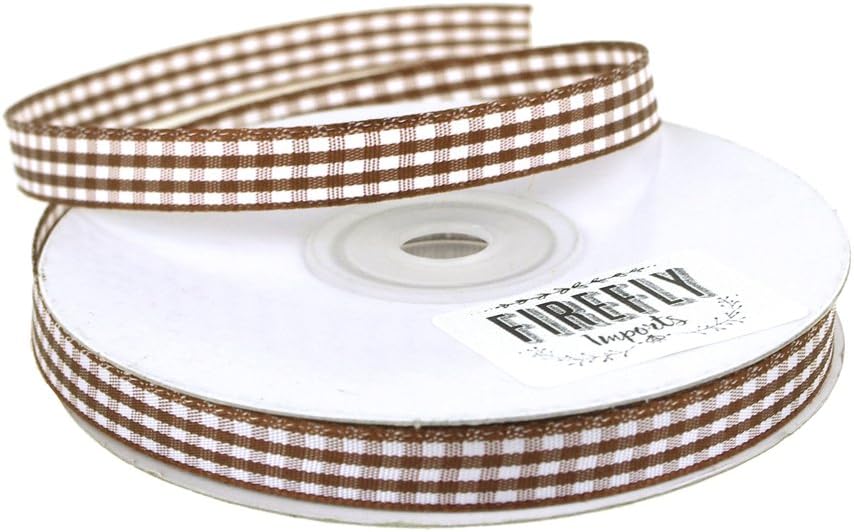 Polyester Gingham Ribbon, 3/8-Inch, 25 Yards (Brown)